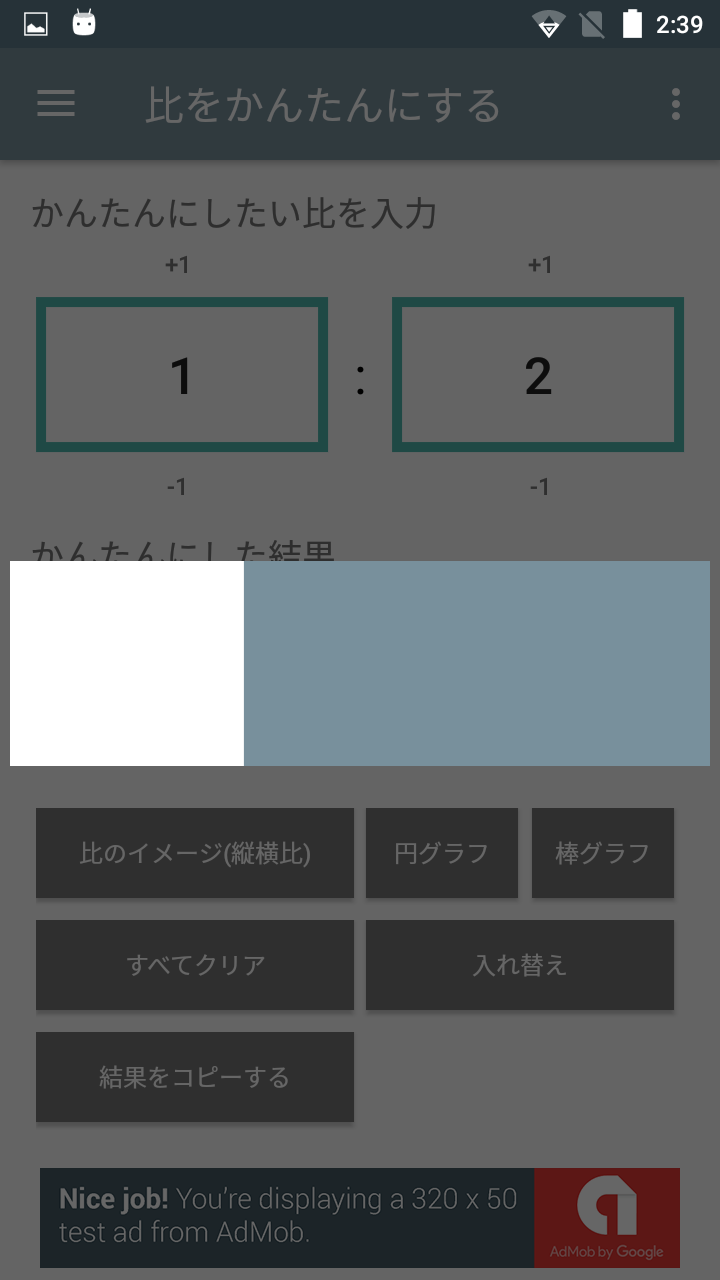 比の割合が棒グラフで表示されます。